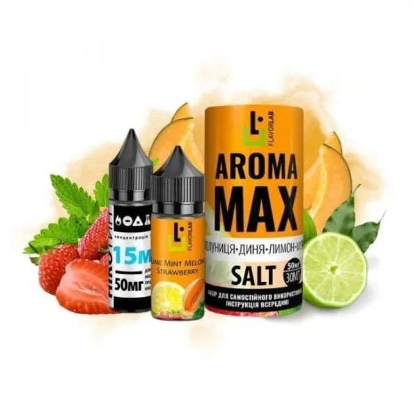 Сольова Рідина Flavorlab Aroma Max Lime Mint Melon Strawberry (Лайм М'ята Диня Полуниця) 30Мл 50Мг Набір