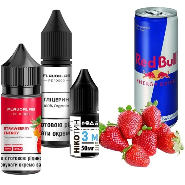 Сольова Рідина Flavorlab PE 10000 Strawberry Energy (Полуниця Енергетик) 30Мл 50Мг Набір