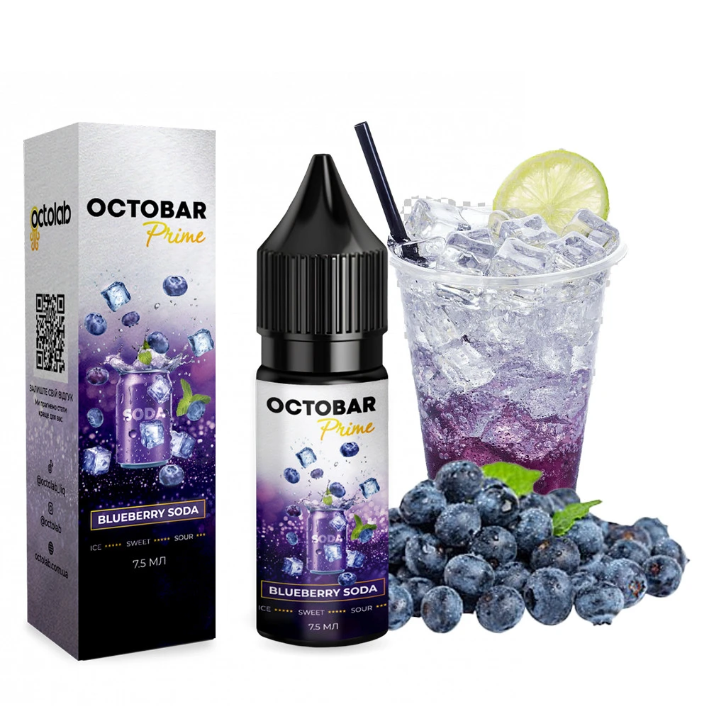 Набор Солевой Жидкости Octobar Prime Blueberry Soda (Черника Содовая) 15 Мл 50 Мг