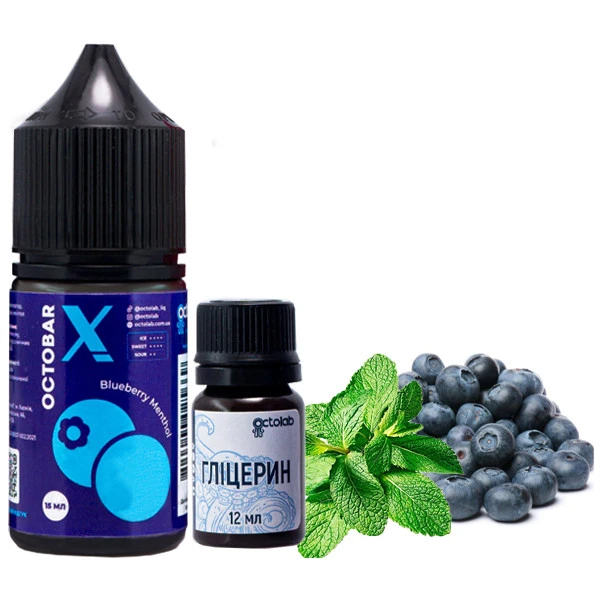 Набор Солевой жидкости Octobar X Blueberry Menthol (Черника Ментол) 30 Мл 50 Мг