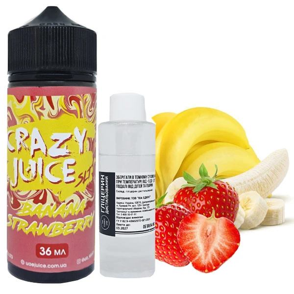 Органическая Жидкость Crazy Juice Banana Strawberry (Банан Клубника) 120 МЛ 30 МГ Набор