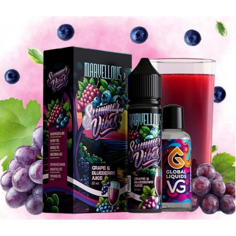 Набор Органической Жидкости Marvellous Summer Vibes - Grape Blueberry Juice (Виноградно-Черничный Сок) 60 Мл 3 Мг