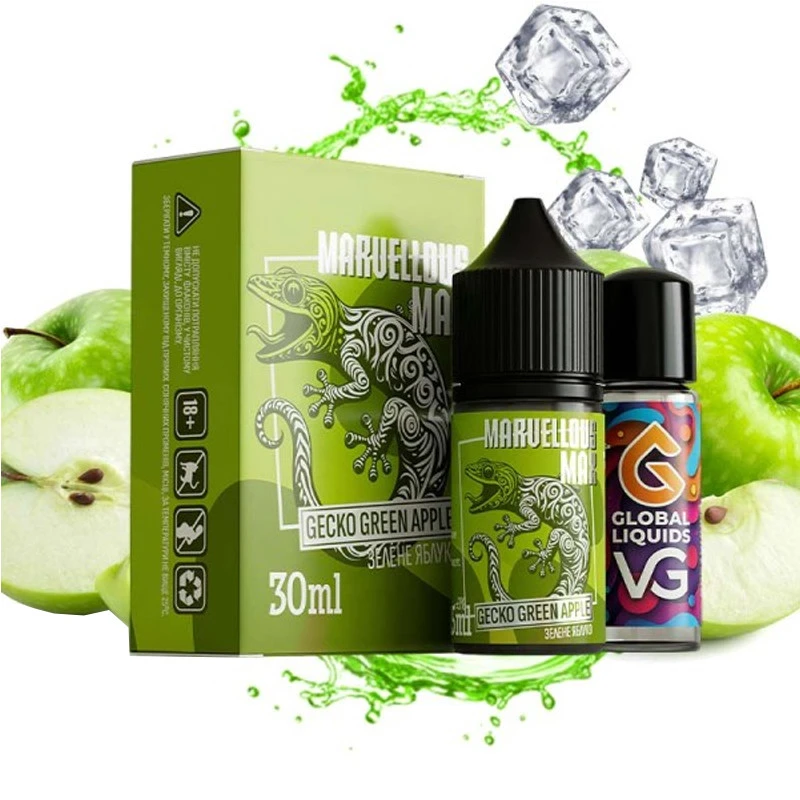 Солевая Жидкость Marvellous Max Gecko Green Apple (Зелёное Яблоко) 30Мл 50Мг Набор