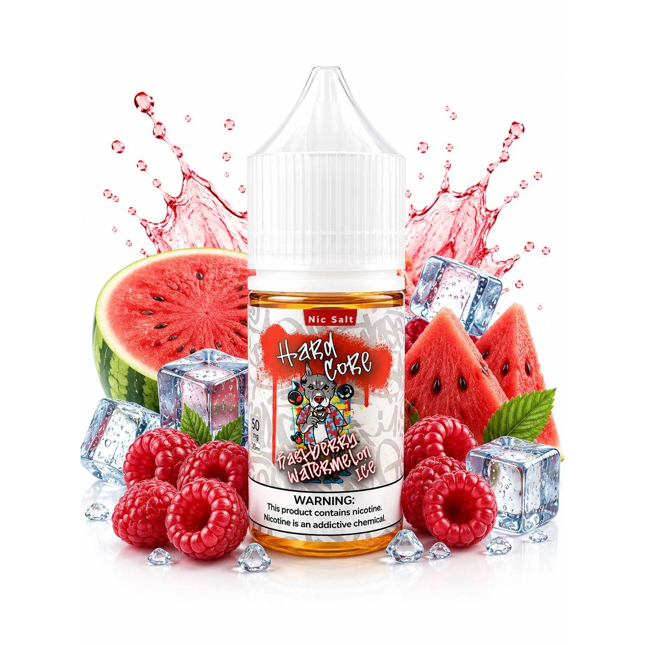 Солевая Жидкость Hard Core - Raspberry Watermelon Ice (Малина Арбуз Лед) 30 ML 50 MG