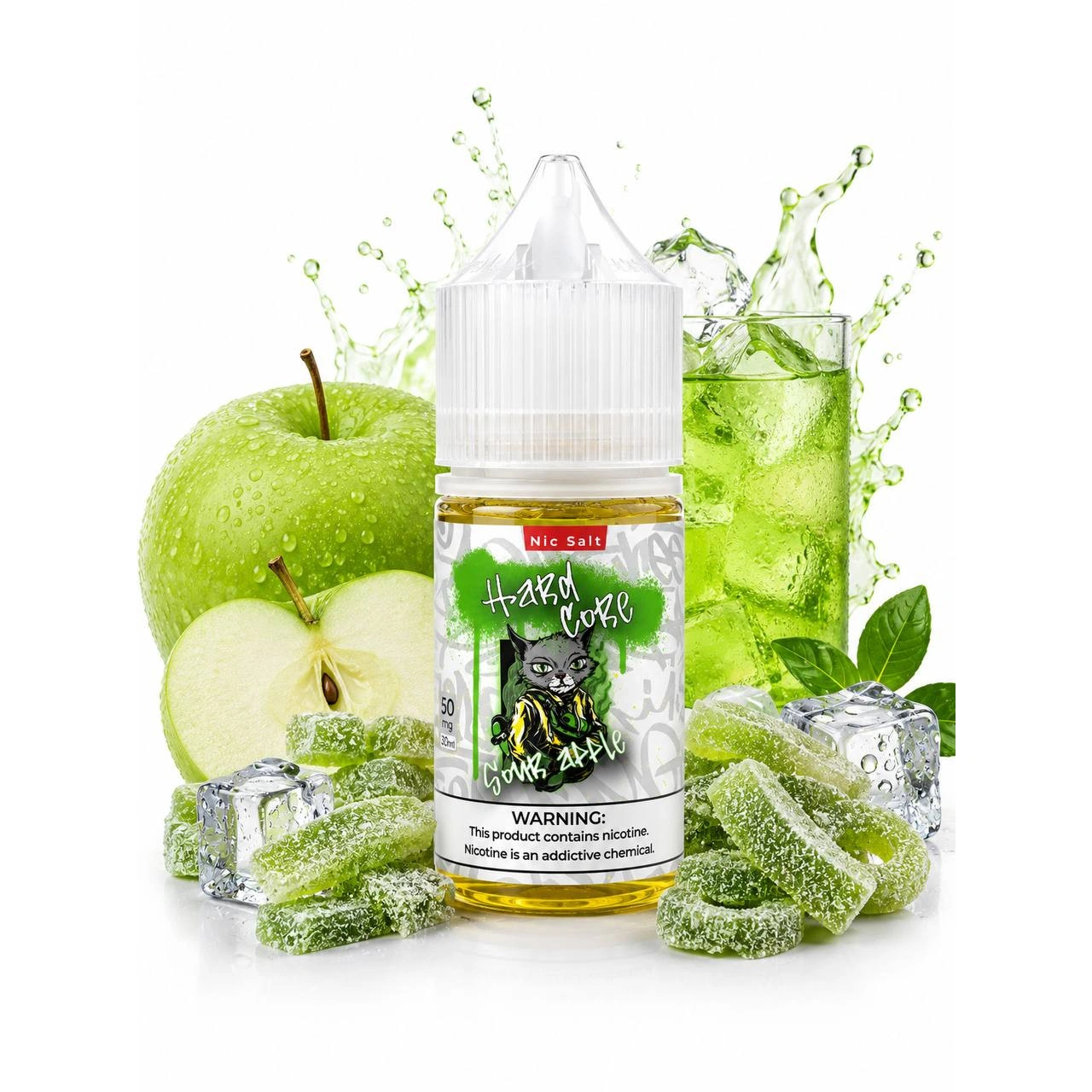 Солевая Жидкость Hard Core - Sour Apple (Кислое Яблоко) 30 ML 50 MG